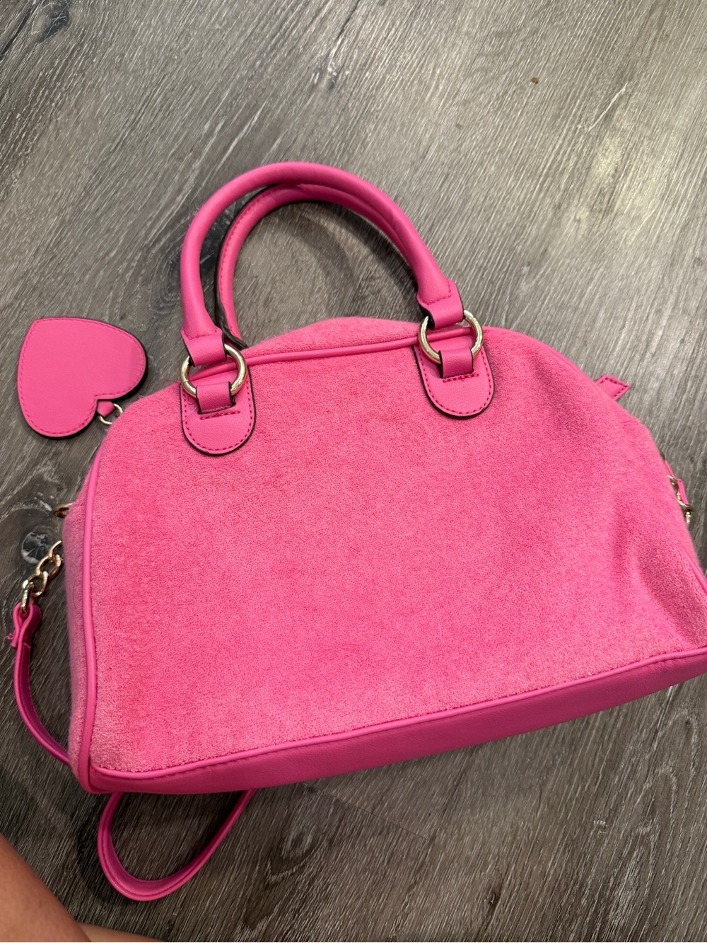 EUC Vintage Juicy Couture Hot Pink Heart Charm Satchel - Picture 6 of 9